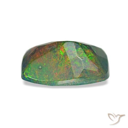 Opale nero naturale multicolore da 0,82 ct, taglio a cuscino, traslucido