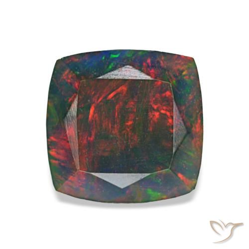 Opale nero naturale multicolore da 1,45 ct, taglio a cuscino, opaco