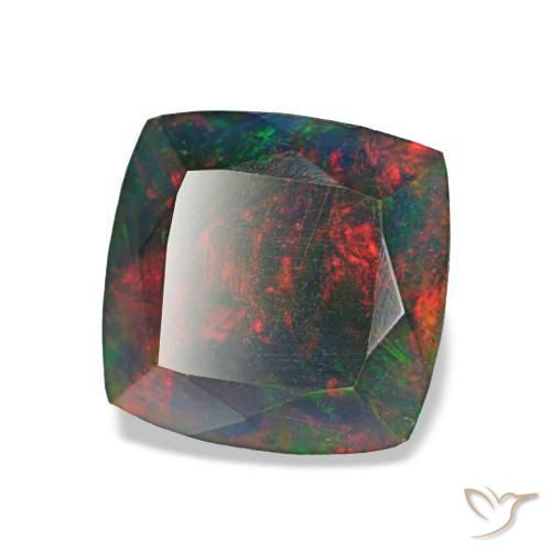 Opale nero naturale multicolore da 1,45 ct, taglio a cuscino, opaco