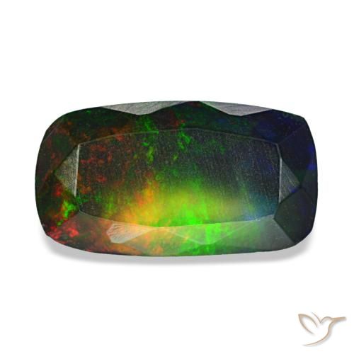 Opale nero naturale multicolore da 1,09 ct, taglio a cuscino, traslucido