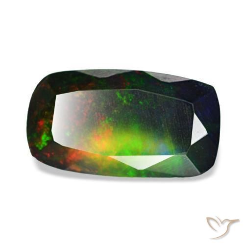 Opale nero naturale multicolore da 1,09 ct, taglio a cuscino, traslucido