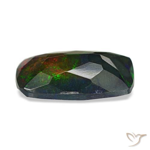 Opale nero naturale multicolore da 1,09 ct, taglio a cuscino, traslucido