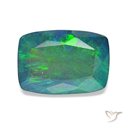 Opale nero naturale multicolore da 1,49 ct, taglio a cuscino, traslucido