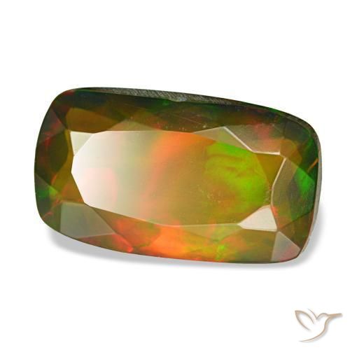 Opale nero naturale multicolore da 3,41 ct, taglio a cuscino, traslucido