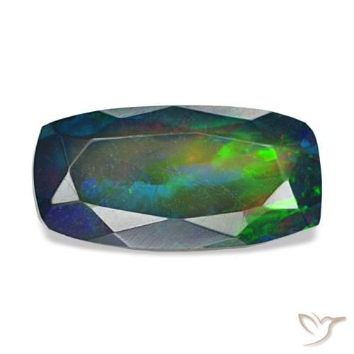 Opale nero naturale multicolore da 1,84 ct, taglio a cuscino, traslucido