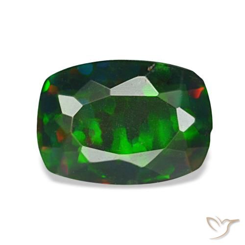 Opale nero naturale multicolore da 1,20 ct, taglio a cuscino, traslucido