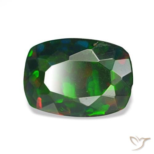 Opale nero naturale multicolore da 1,20 ct, taglio a cuscino, traslucido