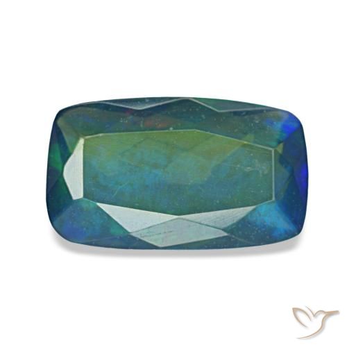 Opale nero naturale multicolore da 1,29 ct, taglio a cuscino, traslucido
