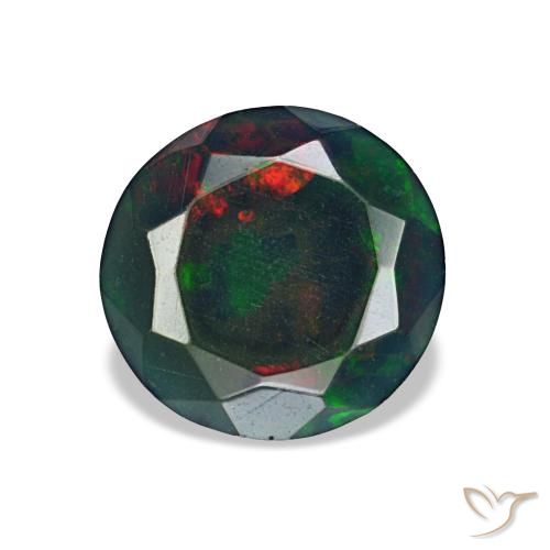 Opale nero naturale multicolore da 0,97 ct, taglio rotondo, opaco