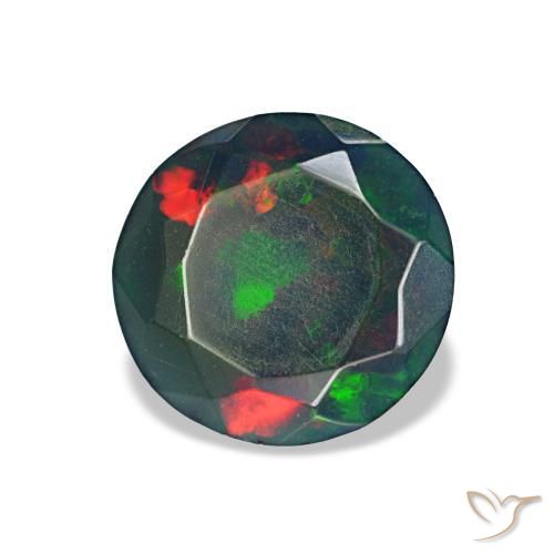Opale nero naturale multicolore da 0,97 ct, taglio rotondo, opaco