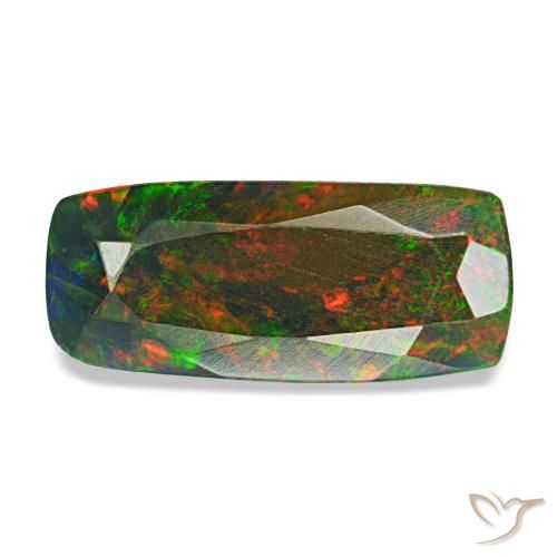 Opale nero naturale multicolore da 1,31 ct, taglio a cuscino, opaco