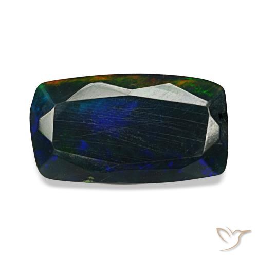 Opale nero naturale multicolore da 1,06 ct, taglio a cuscino, opaco