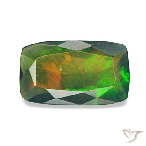 Opale nero naturale multicolore da 1,08 ct, taglio a cuscino, traslucido