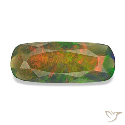 Opale nero naturale multicolore da 1,12 ct, taglio a cuscino, traslucido