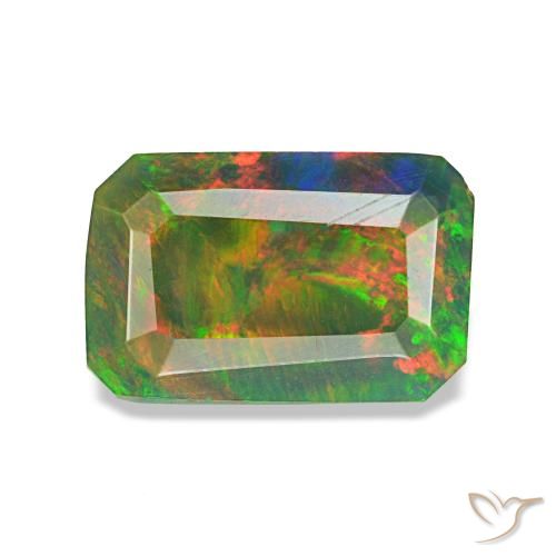 0.89ct multicolore opale nero, taglio smeraldo, traslucido