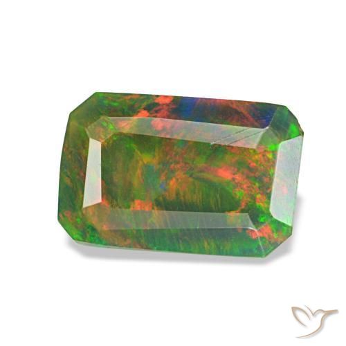 Opale nero naturale multicolore da 0,89 ct, taglio smeraldo, traslucido