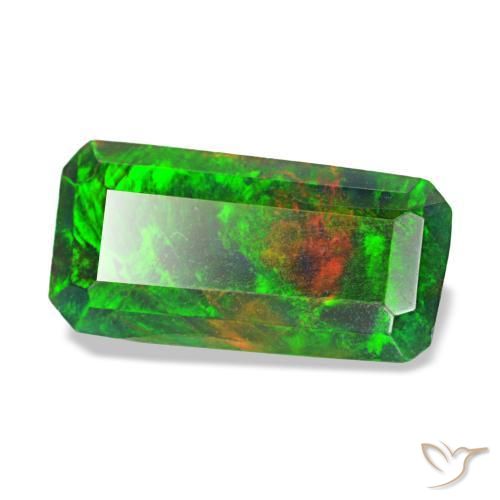 Opale nero naturale multicolore da 1,04 ct, taglio smeraldo, traslucido
