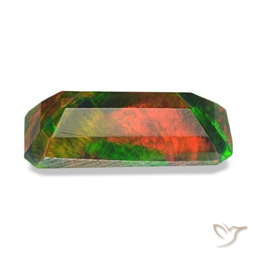 Opale nero naturale multicolore da 1,04 ct, taglio smeraldo, traslucido