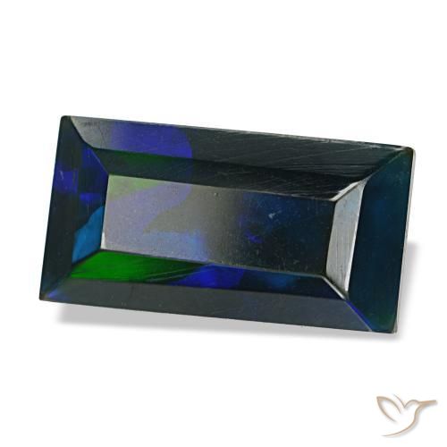 Opale nero naturale multicolore da 2,54 ct, baguette, opaco