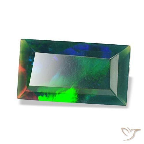 Opale nero naturale multicolore da 1,41 ct, baguette, opaco