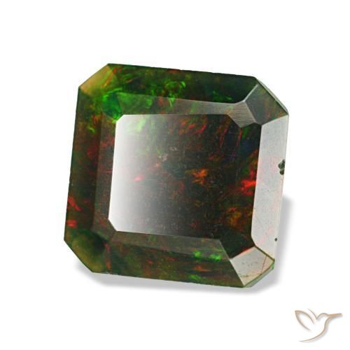 Opale nero naturale multicolore da 1,04 ct, taglio smeraldo, opaco