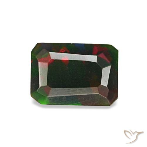 Opale nero naturale multicolore da 0,57 ct, taglio smeraldo, opaco