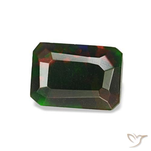 Opale nero naturale multicolore da 0,57 ct, taglio smeraldo, opaco