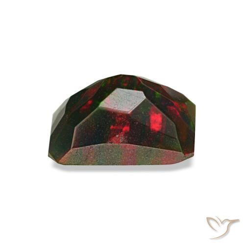 Opale nero naturale multicolore da 0,57 ct, taglio smeraldo, opaco