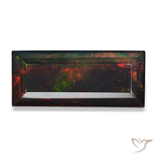 Opale nero naturale multicolore da 3,89 ct, baguette, opaco