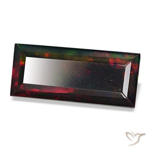 Opale nero naturale multicolore da 3,89 ct, baguette, opaco