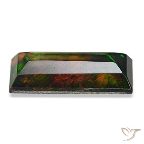 Opale nero naturale multicolore da 3,89 ct, baguette, opaco