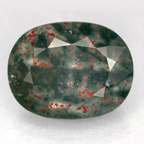 Pietra del sangue Verde maculato naturale da 14.47 ct, Taglio ovale, Opaco