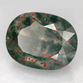Pietra del sangue Verde maculato naturale da 14.47 ct, Taglio ovale, Opaco