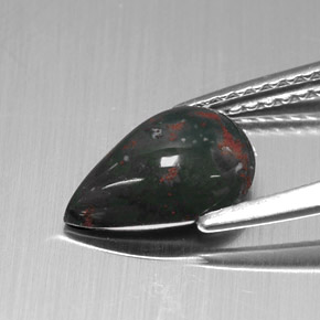 Pietra del sangue Verde maculato naturale da 1.51 ct, Forma a pera, Opaco