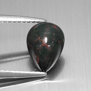 Pietra del sangue Verde maculato naturale da 1.42 ct, Forma a pera, Opaco