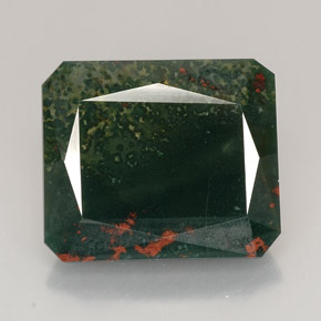 Pietra del sangue Verde maculato naturale da 32.42 ct, Taglio smeraldo, Opaco