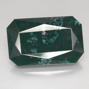 Pietra del sangue Verde maculato naturale da 34.37 ct, Taglio smeraldo, Opaco