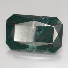Pietra del sangue Verde maculato naturale da 34.37 ct, Taglio smeraldo, Opaco