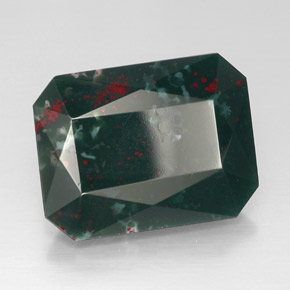 Pietra del sangue Verde maculato naturale da 21.74 ct, Taglio smeraldo, Opaco