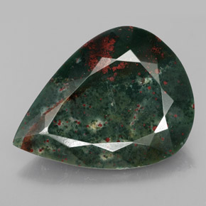 Pietra del sangue Verde maculato naturale da 21.53 ct, Forma a pera, Opaco