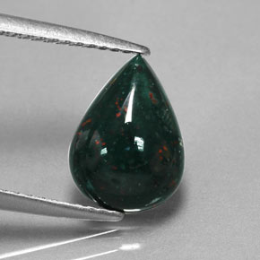 Pietra del sangue Verde maculato naturale da 1.84 ct, Forma a pera, Opaco