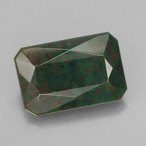Pietra del sangue Verde maculato naturale da 5.52 ct, Taglio smeraldo, Opaco