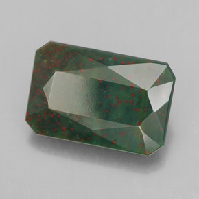 Pietra del sangue Verde maculato naturale da 5.52 ct, Taglio smeraldo, Opaco