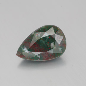 Pietra del sangue Verde maculato naturale da 1.78 ct, Forma a pera, Opaco