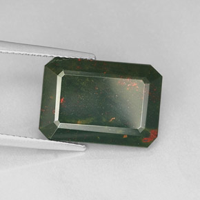 Eliotropio naturale verde da 7,68 ct, taglio smeraldo, opaco