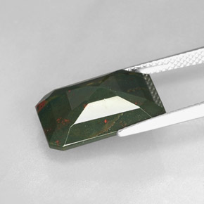 Eliotropio naturale verde da 7,68 ct, taglio smeraldo, opaco