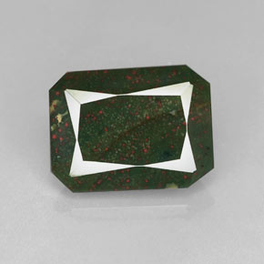 Pietra del sangue Verde maculato naturale da 8.69 ct, Taglio smeraldo, Opaco
