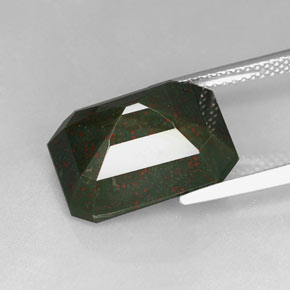 Pietra del sangue Verde maculato naturale da 8.69 ct, Taglio smeraldo, Opaco