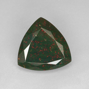 Pietra del sangue Verde maculato naturale da 8.88 ct, Taglio trillion, Opaco