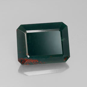 Pietra del sangue Verde maculato naturale da 9.78 ct, Taglio smeraldo, Opaco